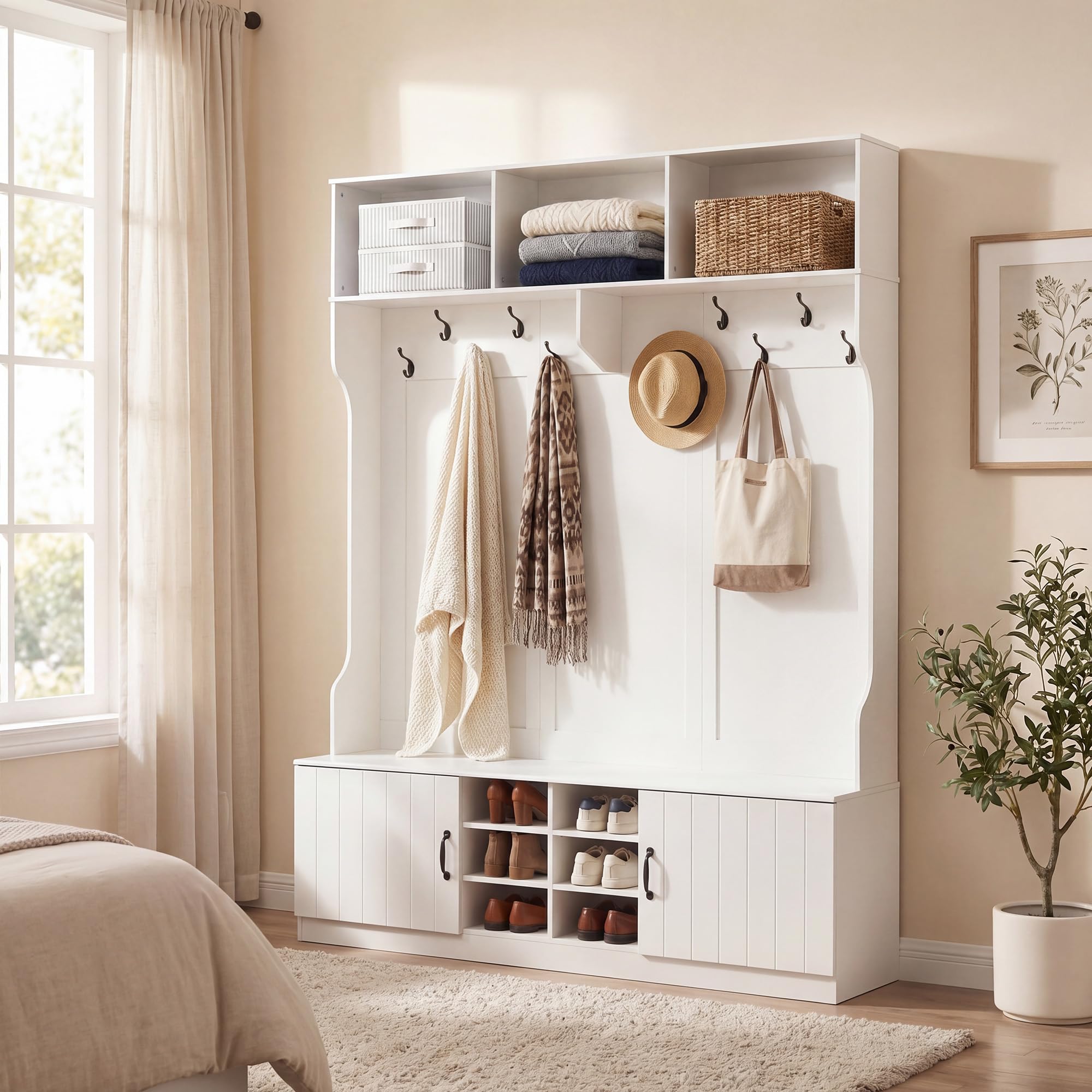 Tangkula 6-in-1 Hall Tree with Coat Rack and Shoe Storage